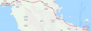 Греция. Карта маршрута Керкира-Палеокастрица